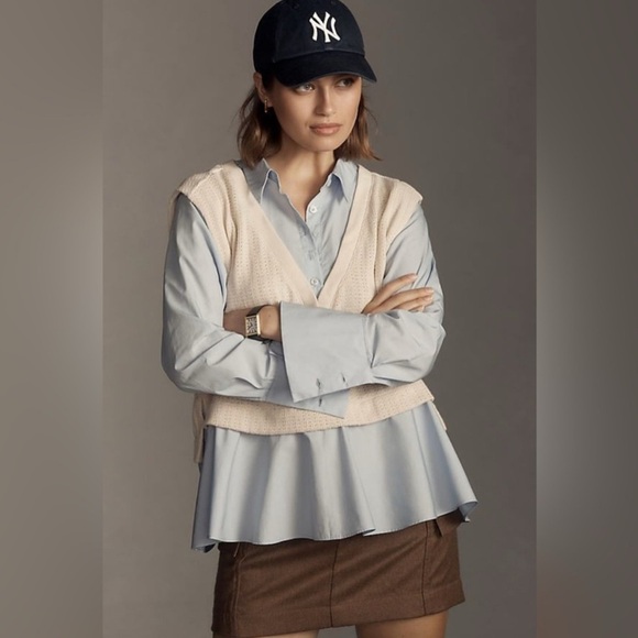 Anthropologie Tops - Anthropologie Twofer Sweater Vest with Button Up Size XL City Trendy Winter